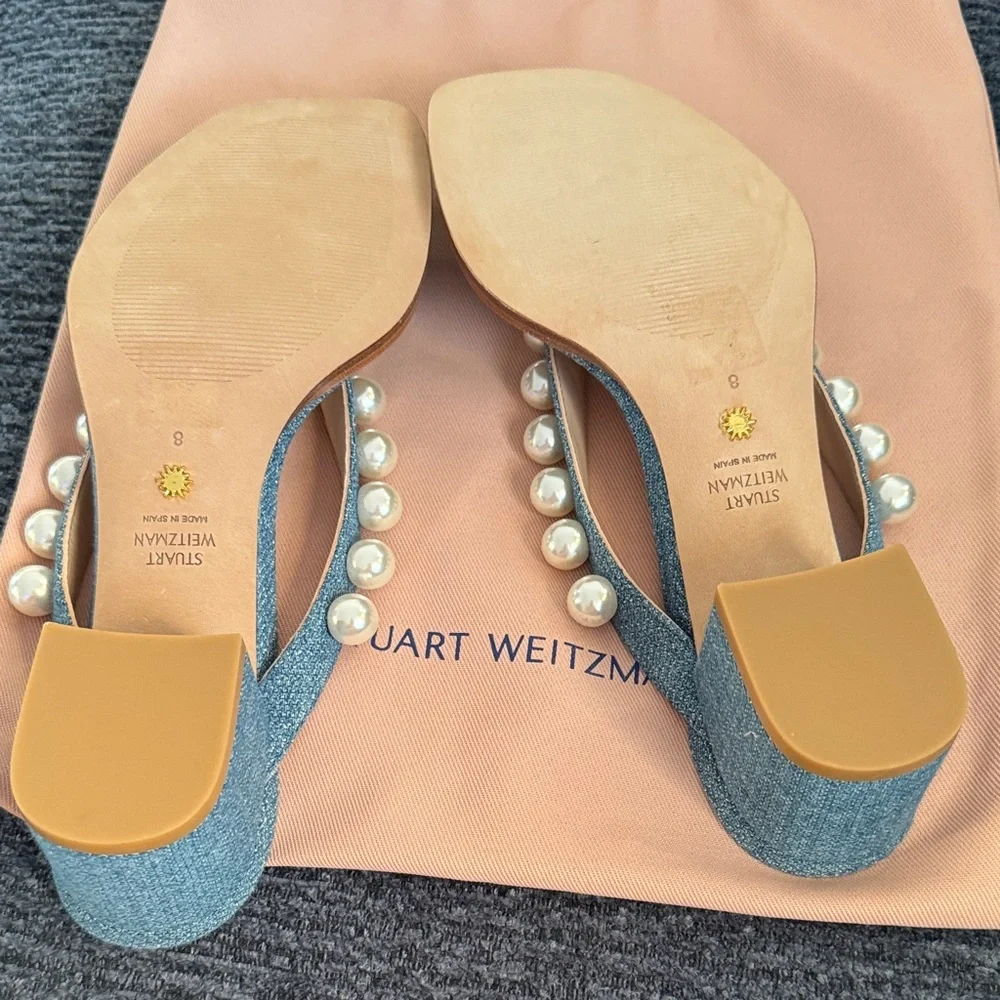 Stuart Weitzman Denim Pearl Mules - Picture 5 of 6